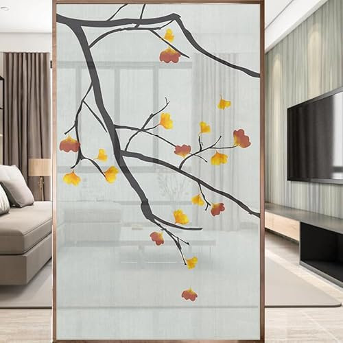 Sichtschutzfolie 3D Fensterfolie Glasdekorfolie PVC für Badezimmer Kinderzimmer Küche,Schlafzimmer Wohnzimmer Esszimmer Büro Hotels Klassenzimmer 44.5x300 cm Herbstblatt