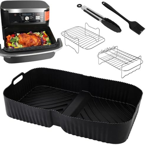 HOMELYLIFE Large Size Air Fryer Accessories, Dual Air Fryer Accessories for Ninja Foodi FlexDrawer AF500UK AF500UKCP 10.4L, 5 PCS Ninja Flexi Drawer Air Fryer Reusable Liners Racks