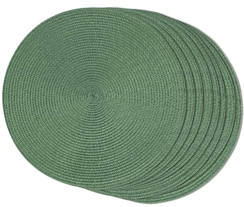 FunWheat Juego de 8 manteles Individuales Redondos Trenzados para Mesa de Comedor, Tejidos, Lavables, Antideslizantes, 38 cm (Verde, 8 Piezas)