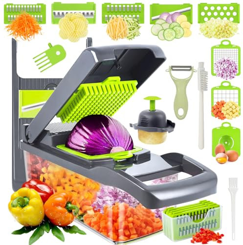 Gemüseschneider, 17 In 1 Gemüse Schneider, Mandoline Gemüsehobel, Vegetable Chopper, Würfelschneider mit 7 Austauschbare Klingen, Gemüsehobel Dicer für Hobeln Von Obst Gemüse, Kartoffel-Grau
