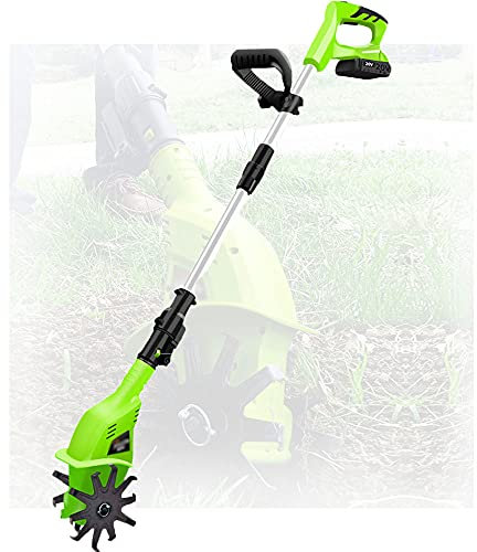 Motobineuse de Jardin, motobineuses et cultivateurs électriques, avec Une Batterie au Lithium de 4000 mAh et Un Chargeur, Largeur de Travail de 10 cm et Profondeur de labourage de