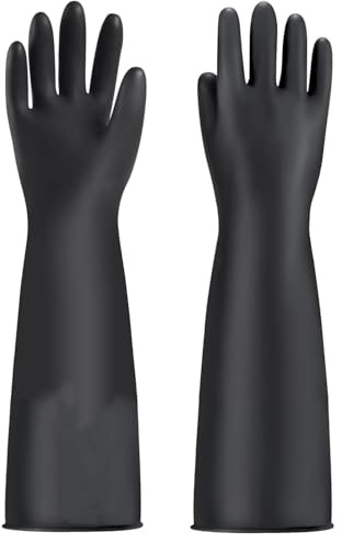MIN-XL Heavy Duty Latex Gloves, Chemical Resistant Gloves,Safety Work Cleaning Protective Waterproof Industrial Rubber Gloves, Resist Strong Acid, Alkali and Oil (45CM,Thicker)