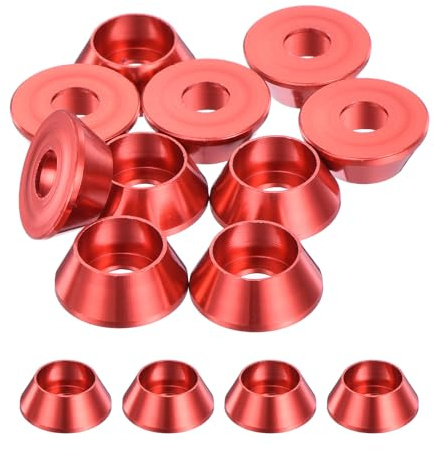 QUARKZMAN Paquet de 10 M5 Rondelles de Coupelle Conique (Rouge) | Joints en Aluminium Anodisé de Tête de Coupelle pour Vis RC/FPV/PC/Drone/Accessoires Mécaniques Pièces de Modèle