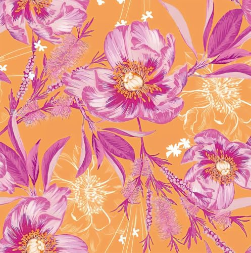 REDAMANCY Vintage Orange/Pink Poppy Floral Large Flowers Peel and Stick Wallpaper Stick on Contact Paper Vintage Wall Paper Easy Peel Off for nightstand Drawer Cabinet Renter