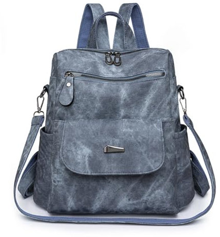 Valleycomfy Rucksack Damen Klein, Mini Damenrucksack Cityrucksack Tagesrucksack, PU Mode Reisen Umhängetasche Handtasche Rucksack für Reise Schule Arbeit (Blau)