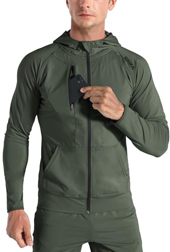 BROKIG Leichte Laufjacke Herren Hoodie Fitness Sportjacke | Trainingsjacke Herren mit Reißverschluss, Schnelltrocknende Fahrrad Jacke Herren, Running Jacket Men Atmungsaktiv