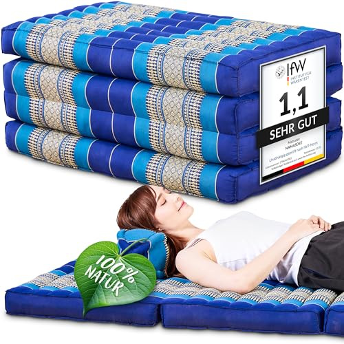 Namasdee Klappmatratze 200x80x8cm mit 100% natürlicher Kapokfüllung (Blau)