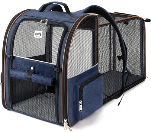 Lekesky Großer Katzentragerrucksack, erweiterbar – Haustier-Tragerucksack für kleine Hunde, mittelgroße Katzen, passend für bis zu 11,3 kg, Blau, XL