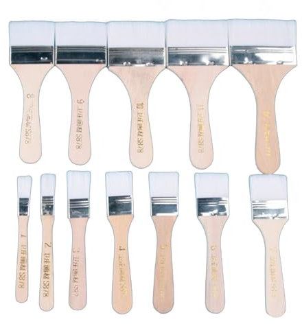 Essential Art Supplies Flachpinsel Set 12 Stück Gelbe Holzgriffpinsel Für Künstler Anfänger Ölgemälde Lacke