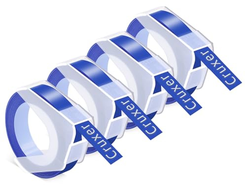 Cruxer 4er-Packung Kompatibel für Dymo 3D S0898140 520106 Blau Kunststoff Prägebändern Bänder, 9mm x 3m Schriftband Ersatz für 814580 1595GY 18577 20008CP Motex E-101 E-303 Beschriftungsger