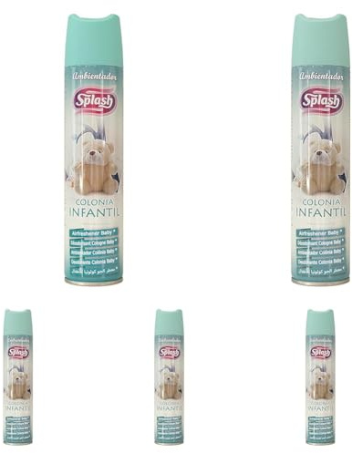 SPLASH | Spray Aromatizador | Ambientador Duradero, Refresca y Elimina Olores | Fragancia Fresca Colonia Infantil | Agitar Antes de Usar | 300 ml (Paquete de 5)