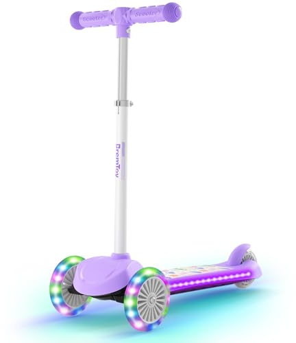 BremToy Trottinette Enfant 3 Ans, Trottinette Enfant avec Plateau Lumineux et Roues LED PU, Hauteur Réglable sur 4 Niveaux, Freinage Réactif, Légère, Trotinette Enfants pour Débutants de 3 à 8 Ans