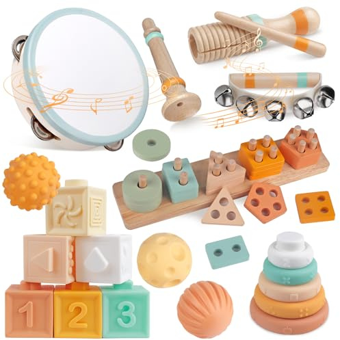 Musikinstrumente für Kinder Holz Montessori Instrumente Musikinstrumente Baby Percussion-Instrumente Musikspielzeug-Set für Kleinkinde (Natürlich)