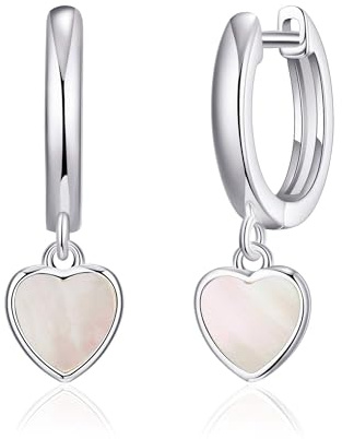Philip Jones Mother of Pearl Gemstone Heart Charm Hoop Earrings