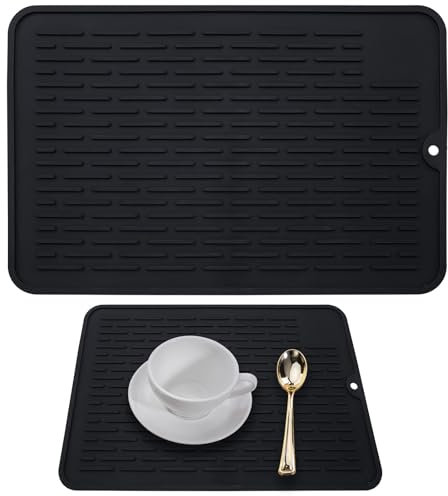 Piuluvor® Abtropfmatte Silikon 30 × 20 cm Abtropfmatte Geschirr Rutschfeste Hitzebeständige Geschirr Trockenmatte Schwarz Spülmatte Abtropfunterlage für Küche, Spüle