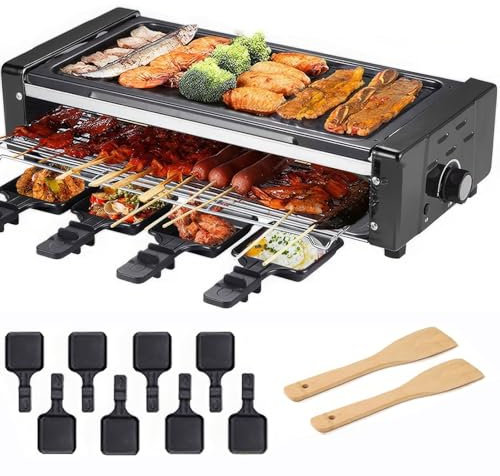 BBQ Electric Grill, Portable Non-Stick Table Grill with 8 Trays, Adjustable Temperature Control for Indoor Cheese Dishes, Nonstick Griddle Machine