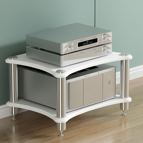 2-Tier AV Media Stand - Speaker Mount for AV Receiver Audio Components Entertainment & Gaming Consoles HiFi Rack Audio Cabinet for Living Room & Meeting Space (Light White 60x)