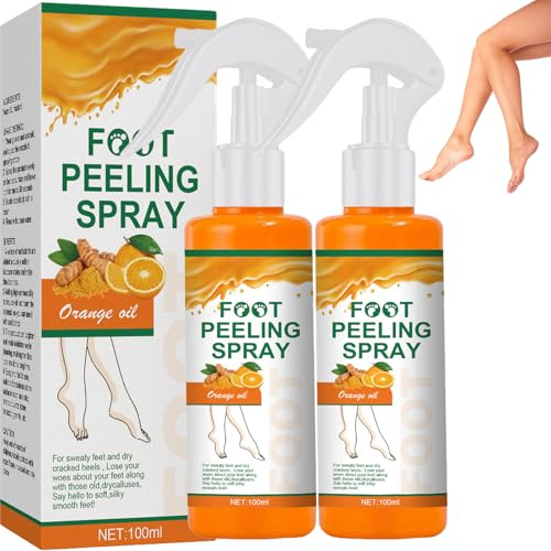 Spray Exfoliant Pieds à l’Huile d’Orange pour Enlever la Peau Morte, Exfoliant Pédicure pour Talons Fendillés, Spray Nettoyant Exfoliants Hydratant et Rafraîchissant pour Tous Types, 100ml (2pcs)