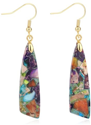 Mikovivi Jaspis Stein Ohrringe für Damen, Trendige Angelhaken Messerform Baumelnde Tropfenohrringe Boho Chic Naturstein Schmuck für Damen Modeschmuck Accessoires Geschenk