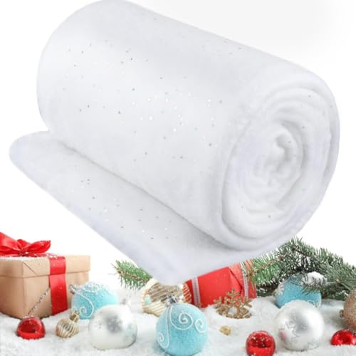 ILMFMY Kunstschnee Schneedecke/Schneematte 80×320 cm – weiße Schneewatte-Rolle, zuschneidbar & wiederverwendbar, Weihnachtliche Schneedekoration für Weihnachtsbaum, Krippe & Fensterbank