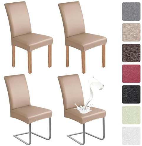 jabeick PU Stuhlhülsen 4er Set Kunstleder Stuhlhülsen Schwingstühle wasserdicht Elastische Hülsen für Stühle Universell Stuhlhülsen Haus Büro Restaurant Hotel Bankett Hochzeit (Khaki)