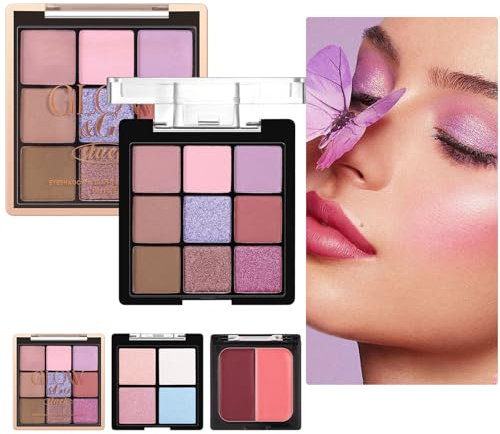 Paleta de Maquillaje,Juego De Maquillaje Con Paleta De Sombras, Rubor E Iluminador | Cosméticos de Textura Mate y Brillante para Fotografía Escenario Noche de Cita y Viaje
