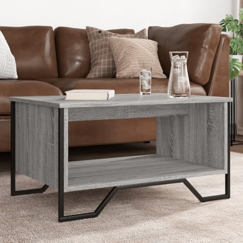 Ziaphsol Couchtisch Grau Sonoma 75x51x40 cm, Holzwerkstoff Wohnzimmer Beistelltisch mit Stauraum, Moderner Kaffeetisch für Zeitschriften und Bücher