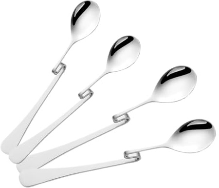GARVALON 4 pièces Cuillères à Café Inox Courbées S Cuillères Remuer Ergonomiques avec Manche Long Ustensiles Cuisine Suspendus pour Café et Miel