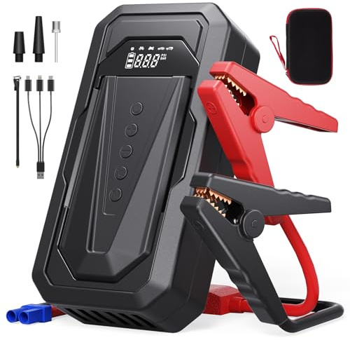 5500A Powerbank de arranque para coche, booster de batería de auto de 12V, booster portátil para todos los vehículos y 10L de diésel con linterna LED, pantalla grande y cables de arranque – Ideal para