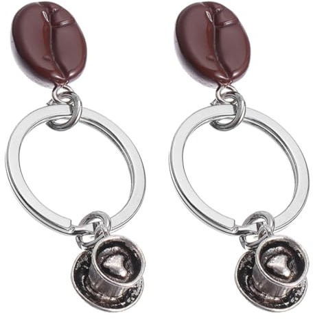 UKCOCO 2pcs Resin Key Rings Heart Shape Coffee Bean Keyrings with Zine-alloy Material, Stylish and Attractive Pendant Use for Everyday Use and Party Supplies, Assorted Color Random Color