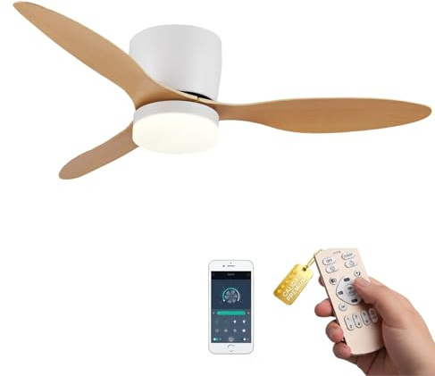 Ventilador de Techo con Luz LED · Ultra Silencioso · Motor DC 8–35 W · 1800 Lm · 6 Velocidades · Temporizador 4h · Función Verano/Invierno · Mando a Distancia · 107 cm · hasta 25 m² (Madera, 107 cm)
