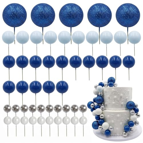 PacuM 50 Pièces Boules de Decoration Gateau Anniversaire Balle blue | deco Gateau Anniversaire Décoration Gateau pour Gâteau D'anniversaire Mariage Pâtisserie Mariage Fête Célébration Série
