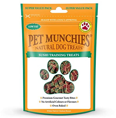 Pet Munchies Sushi Dog Training Treats, Oven Baked Tasty Bites with Natural Real Meat, Low in Fat 150g (Pack of 8)