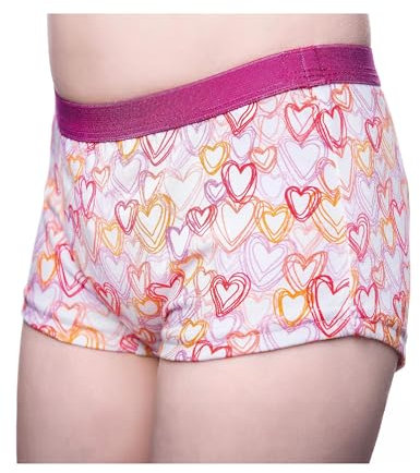 DRY & COOL Braga para niñas para incontinencia diurna | Ropa interior lavable | Braguita protectora con almohadillas absorbentes para fugas ligeras I Comodidad discreta I Color: Corazones