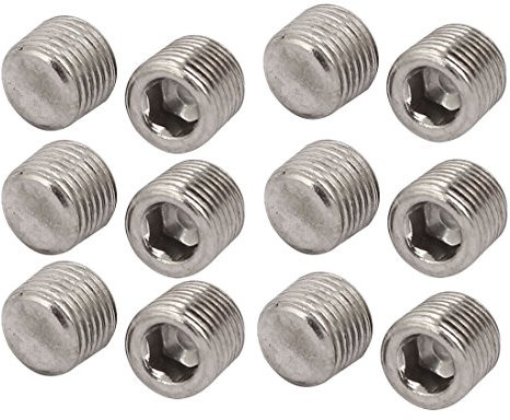 sourcing map 12 Stück 1/8 NPT Metall Innensechskant Set Madenschrauben Silberfarben für Handtuchhalter Türgriff