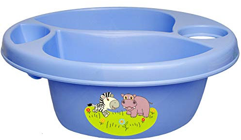 alles-meine.de GmbH 3 Kammer - Schüssel/Waschschüssel/Kinderwaschbecken - blau Tiere - Zebra & Nilpferd Bieco - mit Seifenablage - Organizer - Reinigungsmittel Aufbewahru..
