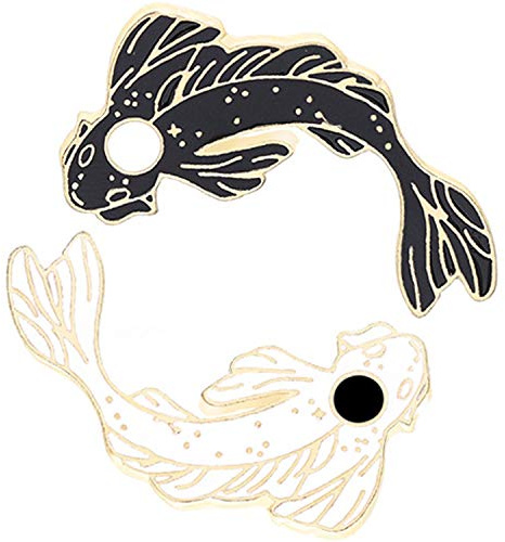 GuassLee Enamel Lapel Brooches Pin Set, 2pcs Lovely Black and White Fish Brooch, Cute Cartoon Pins for Backpacks Clothes Bags Jackets Hat Jewelry DIY Accessories Christmas Gift
