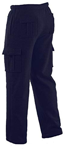 Winter Tex Mens Long Cargo Pants Sweatpants Truck Fleece Lined with Elastic Waistband, Fleeced Cargo Pants S-XXL (2XL, Navy)