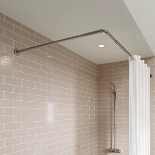 Home Flair Chrome Adjustable Shower Curtain Rail Pole Kit For Straight, L or U Shaped Shower Cubicals Or Bath Tubs