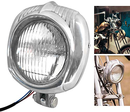 FATECIM Vintage Polish Motorcycle Custom Headlight For Harley Cafe Racer Bobber Chopper Cruiser - Clear Lens