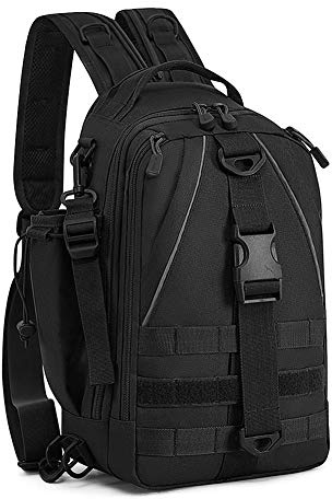 HUNTVP 2in1 Taktische Brusttasche Militär Slingbag Rucksack Molle Schultertasche Wasserdicht Crossbody Bag Multifunktion für Sport Angeln Outdoor Camping (Typ-2 Schwarz)