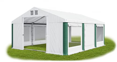 Das Company Partyzelt 3x6m Lagerzelt Universalzelt Moskitonetz Zelt weiß-grün mit Bodenrahmen 560g/m² PVC Plane wasserdicht Solide Festzelt Gartenzelt Summer Floor ISDM