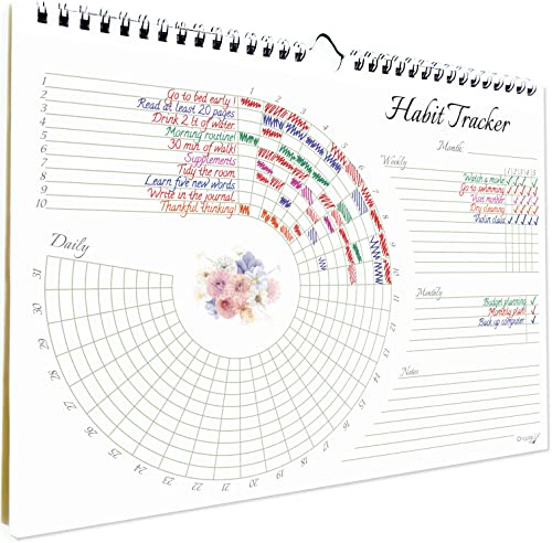 Habit Tracker, Habit Tracker Journal, Habit Tracker Kalender, Spiralbindung und Aufhänger.