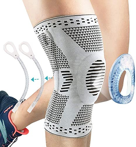 Kniestütze,Komprimierte Kniebandage für Männer Frauen mit Patella Gel Pads & Seitenstabilisatoren,Medizinischer Knieschützer für Laufen, Meniskusriss,ACL,Arthritis,Gelenkschmerzlinderung (XL,Grey)