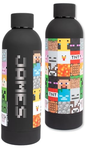 Minecraft - Personalisierte Wasserflaschen für Kinder - Edelstahl-trinkflasche - Auslaufsichere Wasserflasche - BPA-freie - 700ML - Schwarz
