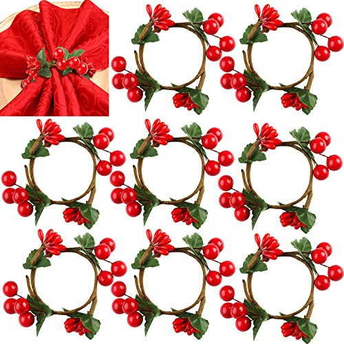 wordmouk Anelli di Porta Tovagliolo di Natale 8 Pcs Bacche Rosse Anelli Portatovaglioli Natale Tovagliolo Anello Portasciugamani Christmas Napkin Rings Holder per Porta Tovaglioli da Tavola Natalizio
