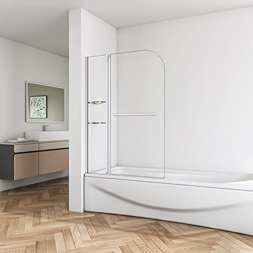 Biubiubath Pivot Bath Shower Screen Safety Glass Chrome 1200X1400mm Glass Shelves