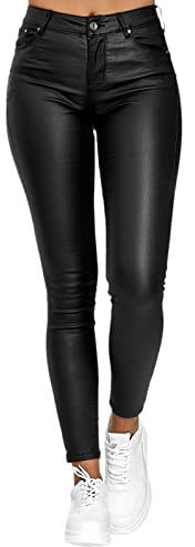 Lederleggings Damen Leder Leggings High Waist Kunstlederhose Elegant Lange Hose Einfarbig Freizeithose Winddicht Wasserdicht Kunstleder Leggings mit Taschen Jogginghose PU Leder Hosen