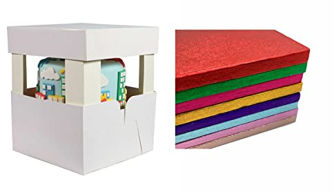 LARRYROO Square Colour Cake Drum & White Box + Lid With 12 Corner Extensions For Tall, High Wedding, Birthday Cakes (10 Inches, Green)