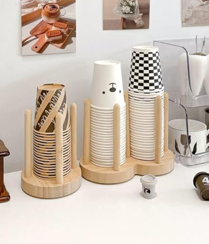 XFLYP Albero Porta Tazze in Legno, Porta Tazza Verticale per Riporre Tazze, da Tè, Caffè, Tazze, Adatto per Tazze di Carta da 10 Pollici, Cucina, Ristorante, Bar(Distributore di Bicchieri di Carta)